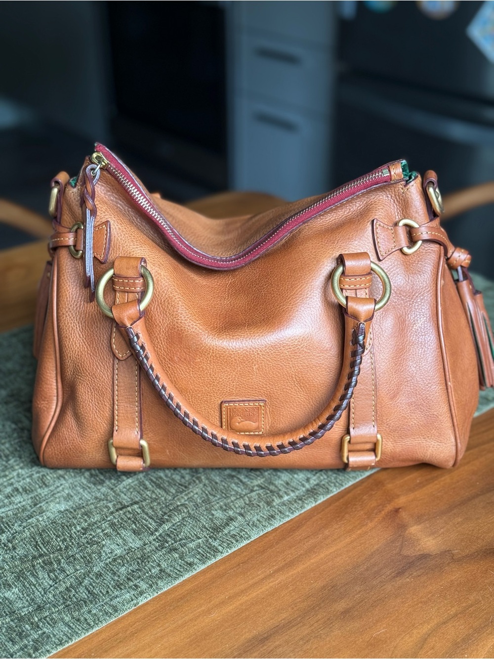 Dooney & Bourke Tan Florentine Leather Satchel with Braided Handle